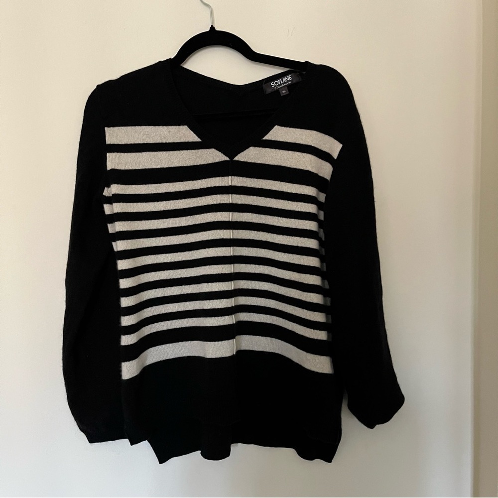classic 💯 cashmere striped v-neck sweater